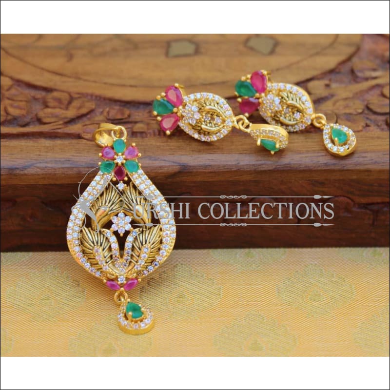 BEAUTIFUL DESIGNER CZ PENDANT SET UTV710 - MULTY - Pendant Set