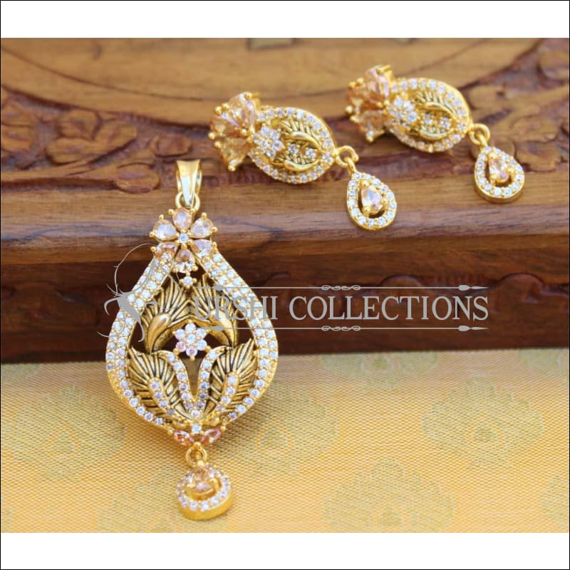 BEAUTIFUL DESIGNER CZ PENDANT SET UTV710 - YELLOW - Pendant Set