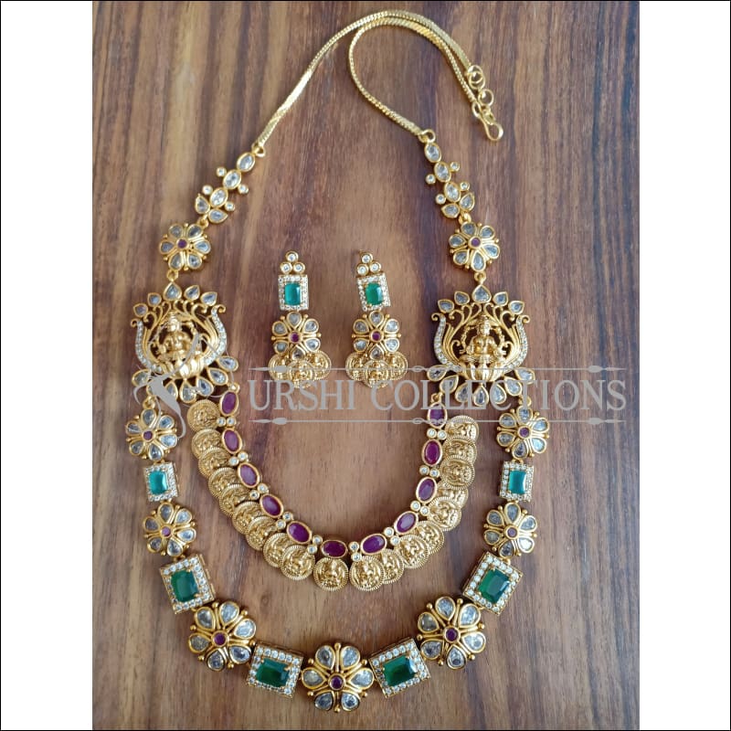 BEAUTIFUL DESIGNER CZ TEMPLE NECKLACE SET UTV1254 - Necklace Set