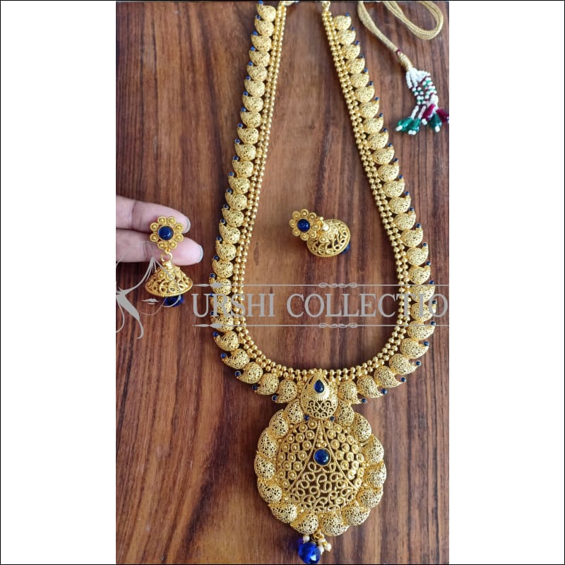 BEAUTIFUL DESIGNER GOLD PLATED NECKLACE SET UTV1113 - BLUE - Necklace Set
