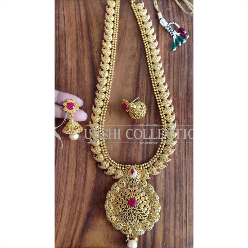 BEAUTIFUL DESIGNER GOLD PLATED NECKLACE SET UTV1113 - RUBY - Necklace Set