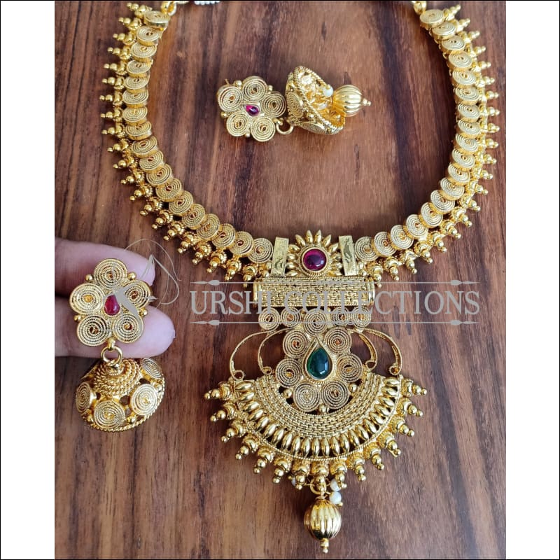 BEAUTIFUL DESIGNER GOLD PLATED NECKLACE SET UTV1130 - Necklace Set