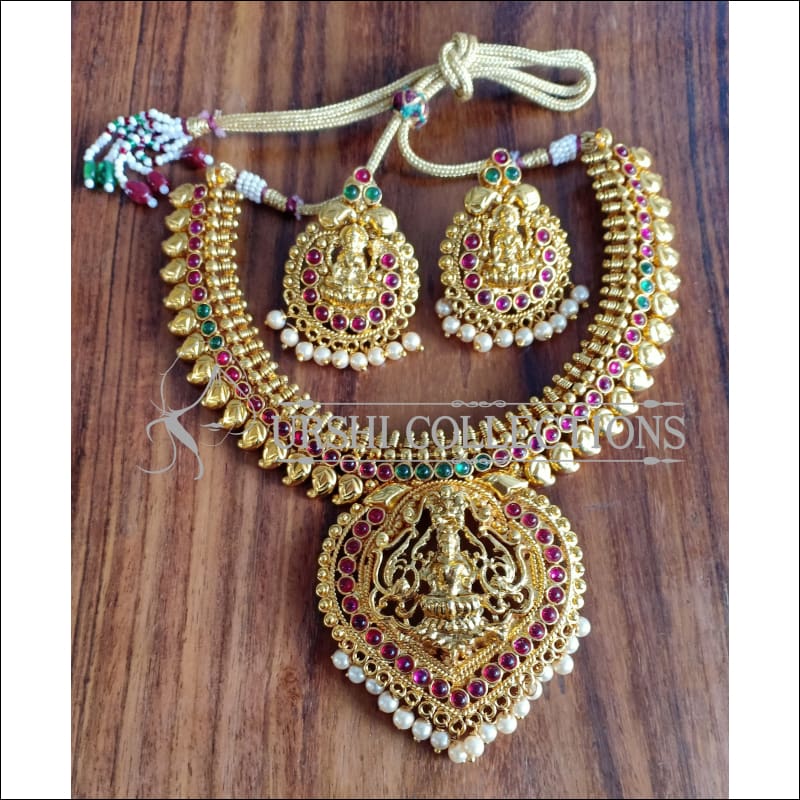 BEAUTIFUL DESIGNER GOLD PLATED TEMPLE NECKLACE SET UTV1128 - Necklace Set