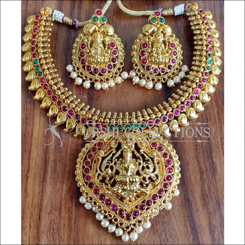 BEAUTIFUL DESIGNER GOLD PLATED TEMPLE NECKLACE SET UTV1128 - Necklace Set