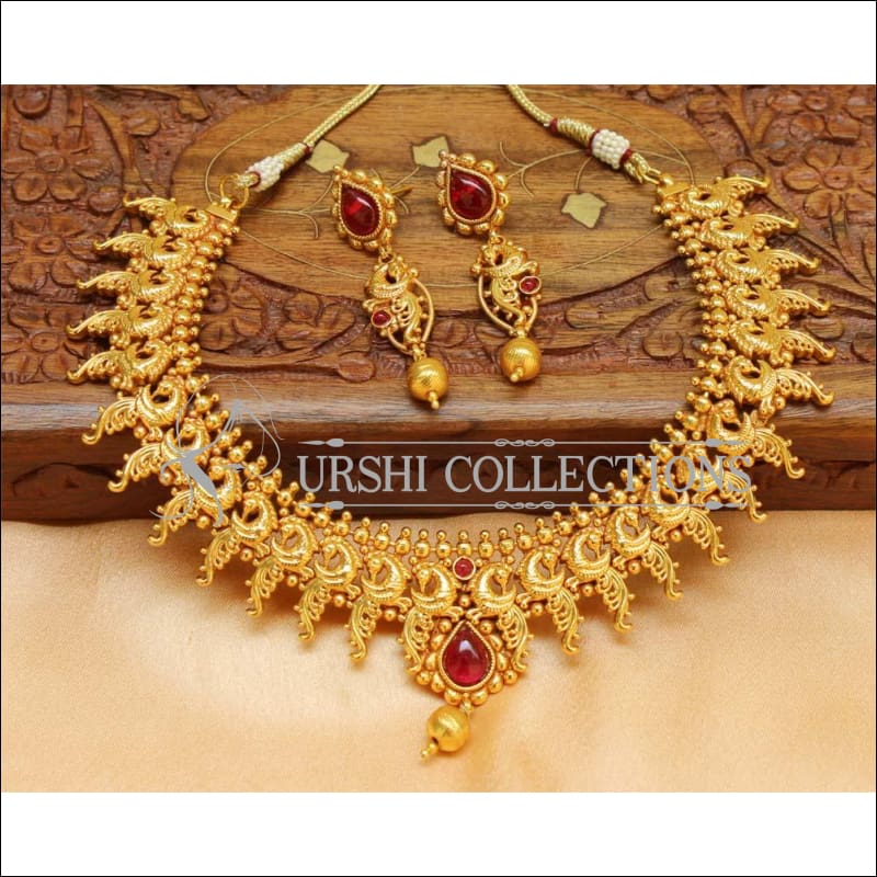 Beautiful Geru Polish Peacock Necklace Set UC-NEW1261 - Ruby - Necklace Set