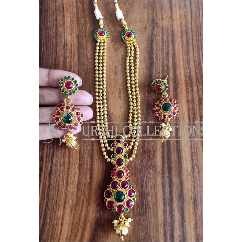 BEAUTIFUL GOLD PLATED KEMPU MULTY LAYER NECKLACE SET UTV898 - MULTY - Necklace Set