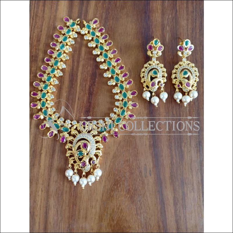 BEAUTIFUL GOLD PLATED PEACOCK NECKLACE SET UTV1215 - MULTY - Necklace Set