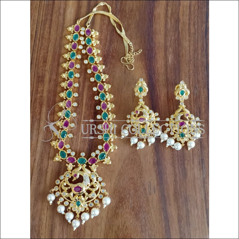 BEAUTIFUL GOLD PLATED PEACOCK NECKLACE SET UTV1223 - Necklace Set