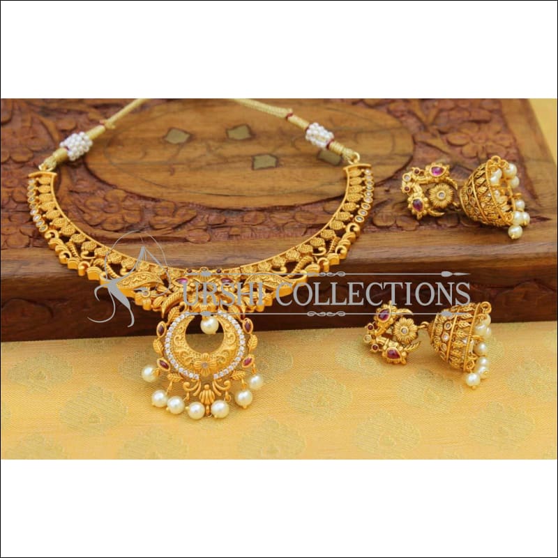 Beautiful Matte Finish Necklace Set UC-NEW323 - Ruby and White - Necklace Set