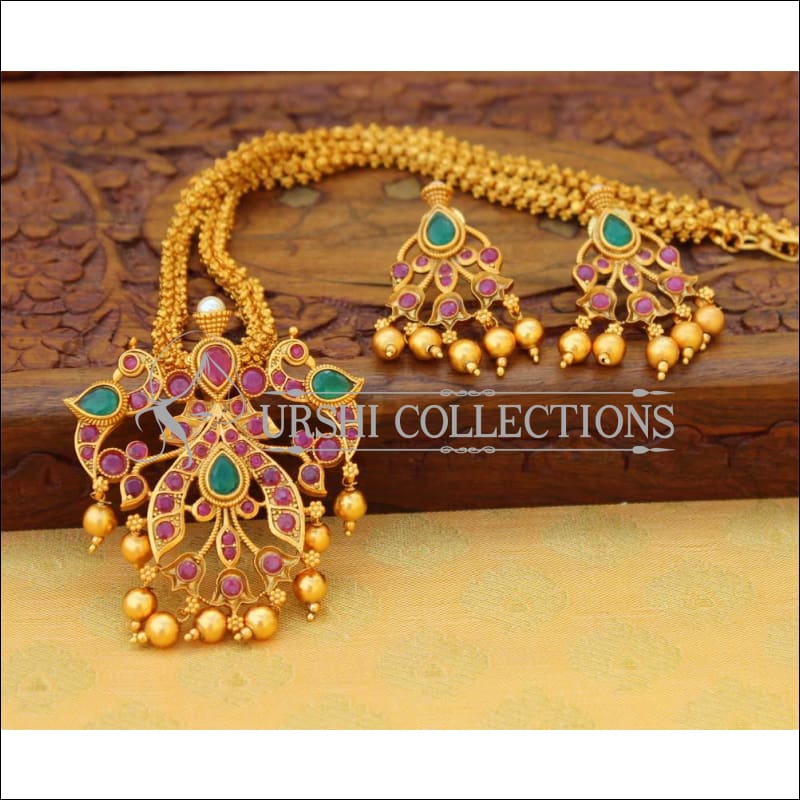 Beautiful Matte Finish Necklace Set UC-NEW331 - Ruby and Green - Necklace Set