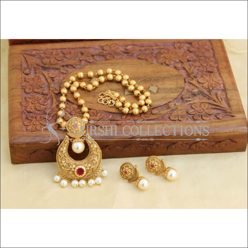 Beautiful Matte Finish Necklace Set UC-NEW381 - Ruby - Necklace Set