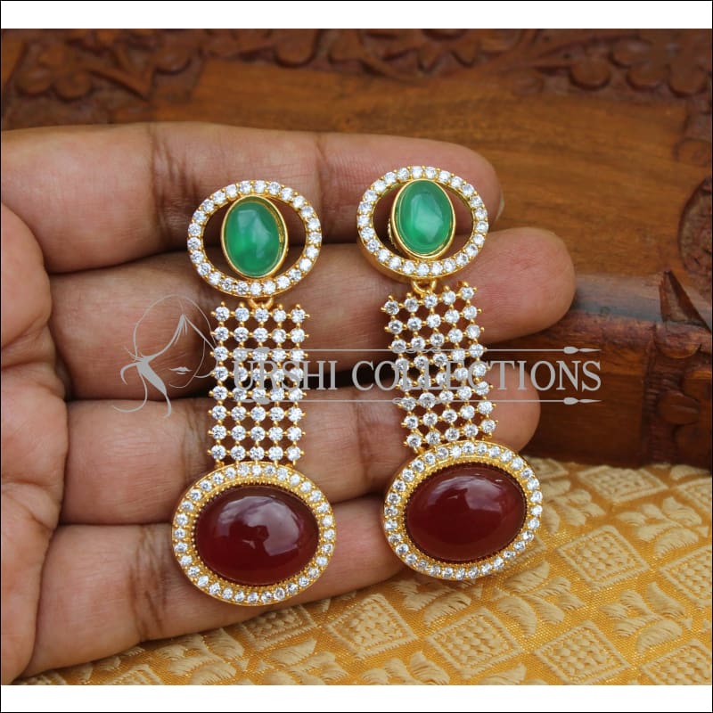 CZ DESIGNER EARRINGS UTV238 - GREEN RED - Earrings