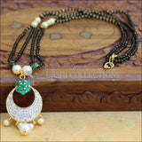 CZ Encrusted Floral Crescent Moon Pendant Mangalasutra - White & Green - Mangalsutra