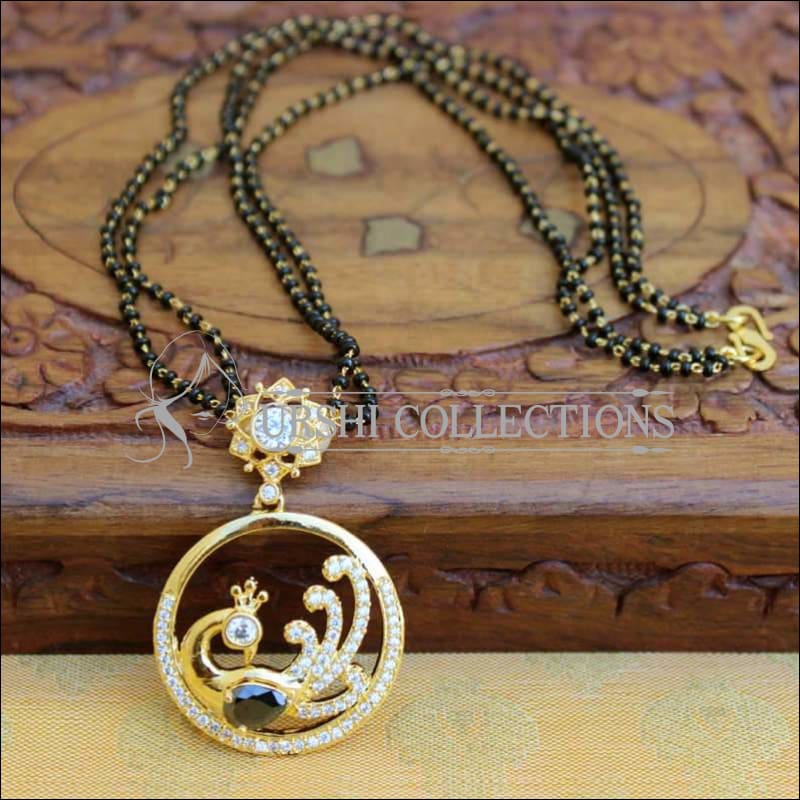 CZ Encrusted Peacock Pendant Mangalasutra - White & Black - Mangalsutra