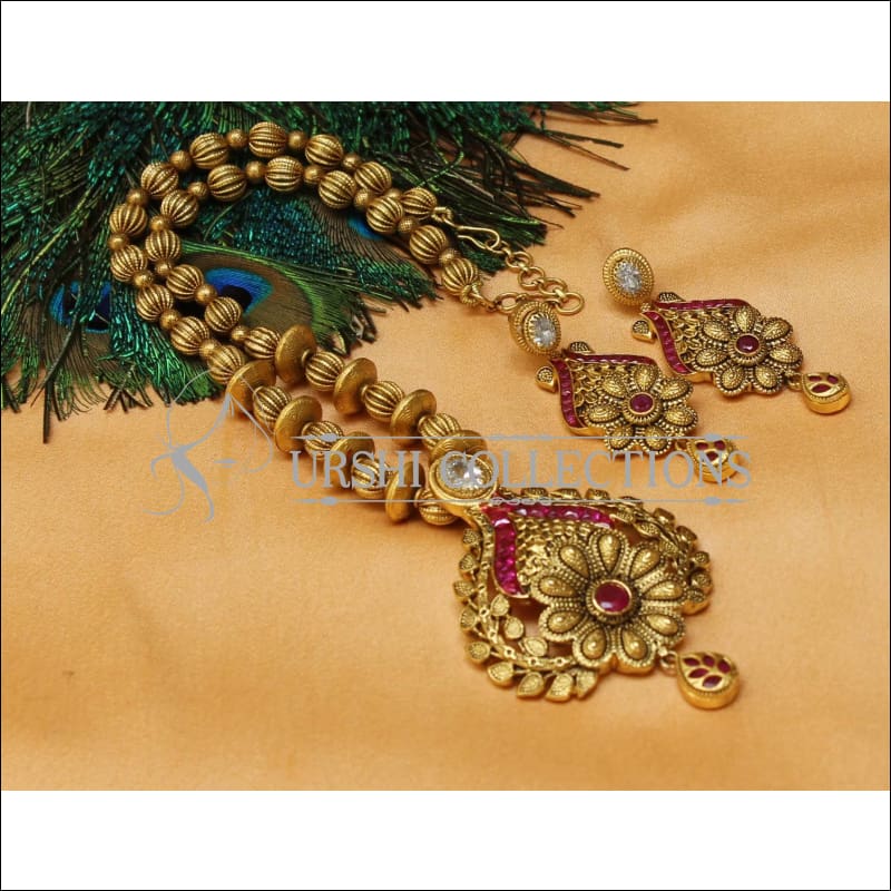 Designer Antique Necklace Set UC-NEW1323 - Red - Necklace Set