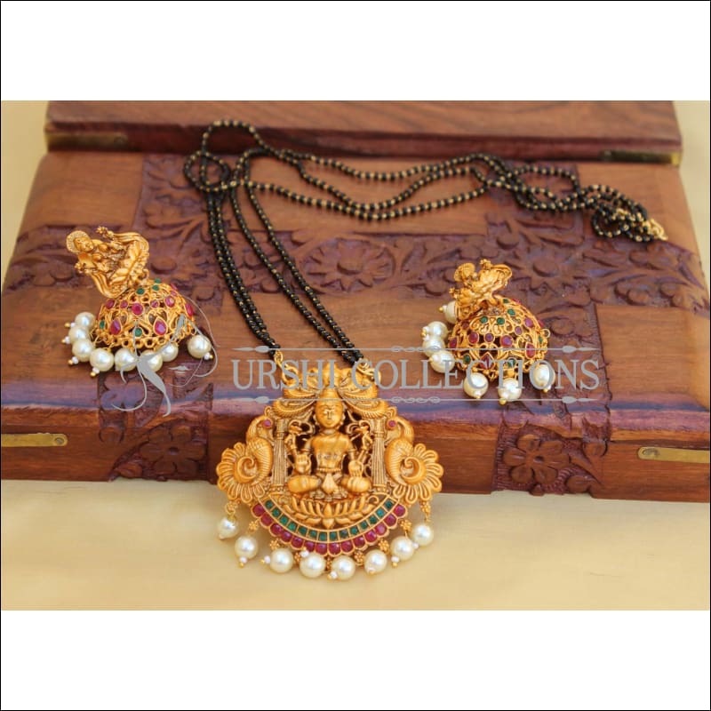 DESIGNER BLACK BEAD TEMPLE NECKLACE SET UC-NEW3095 - Mangalsutra