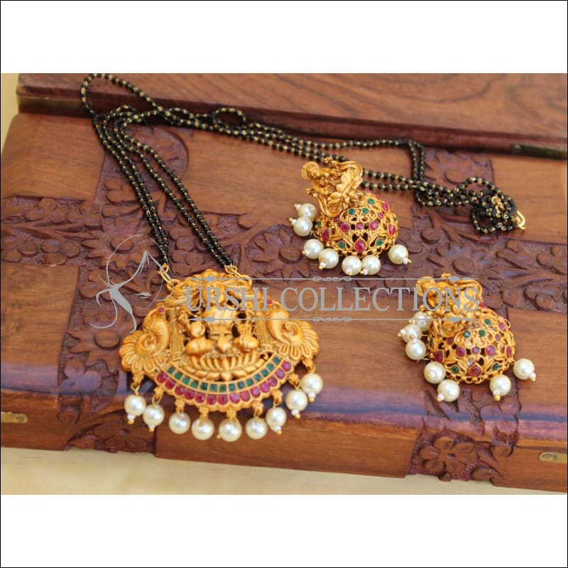 DESIGNER BLACK BEAD TEMPLE NECKLACE SET UC-NEW3095 - Mangalsutra