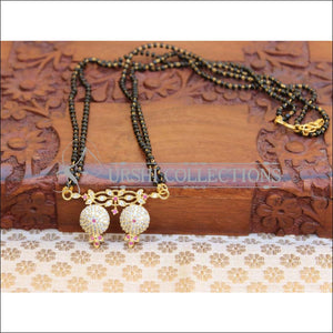 Designer Black Beads CZ Necklace Set UC-NEW1957 - Ruby - Mangalsutra