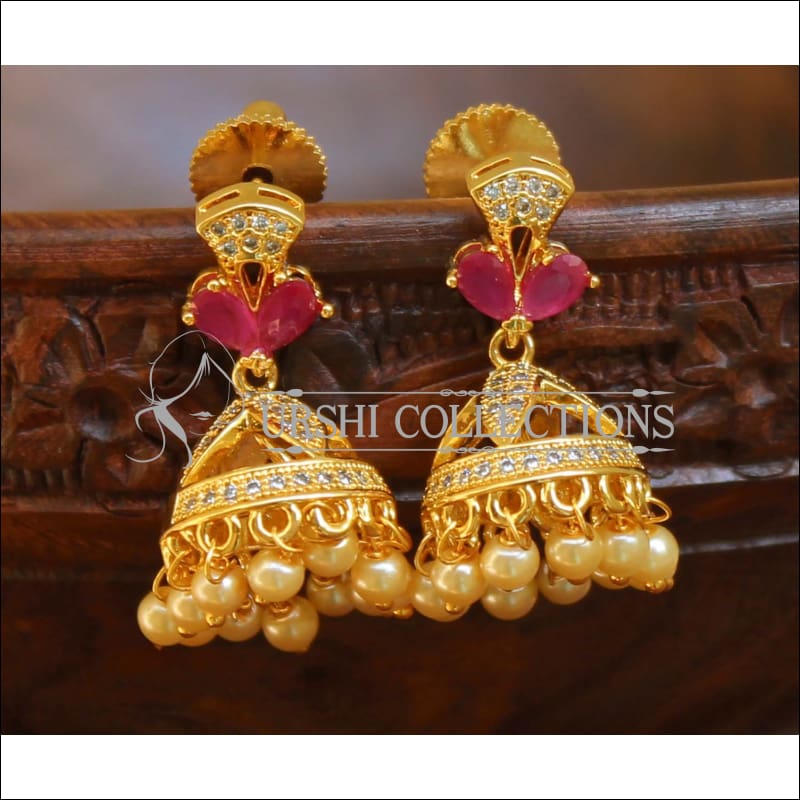 Designer CZ Earrings Set UC-NEW1423 - Ruby - Earrings