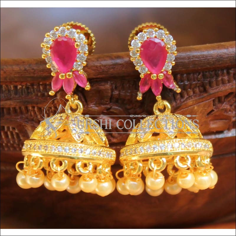 Designer CZ Earrings Set UC-NEW1431 - Ruby - Earrings
