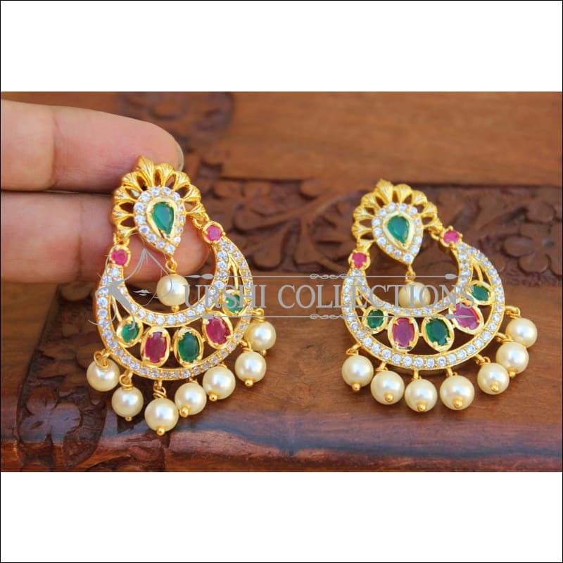 Designer CZ Earrings Set UC-NEW2129 - Green&Red - Earrings