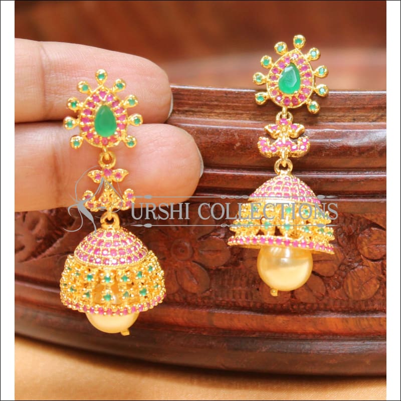 Designer CZ Earrings Set UC-NEW2253 - Ruby&Green - Earrings