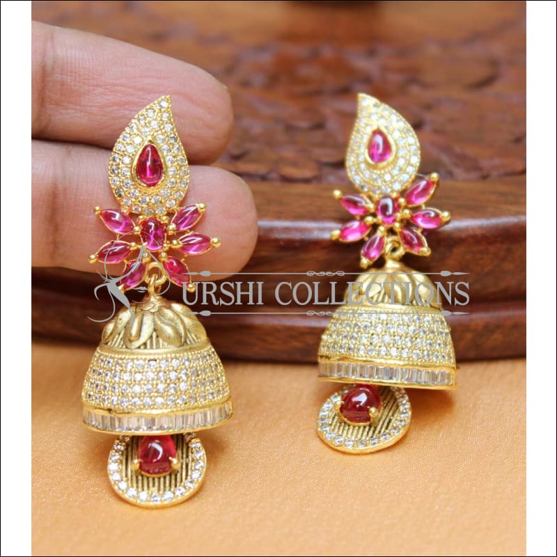 Designer CZ Earrings Set UC-NEW2264 - White&Ruby - Earrings