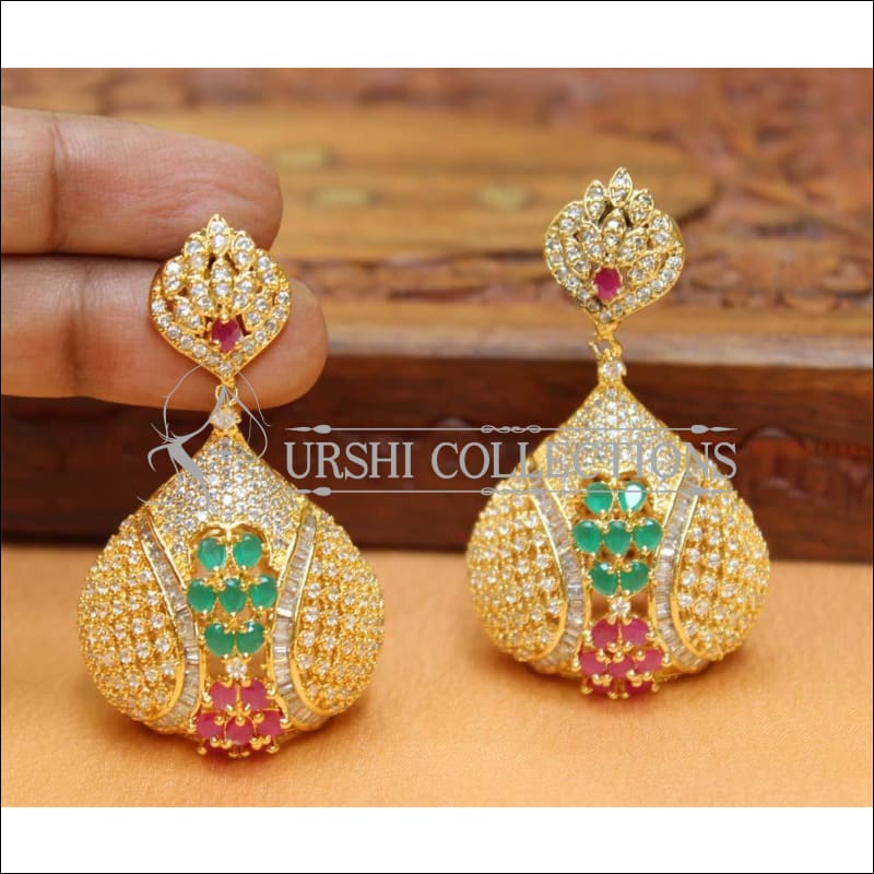VOYLLA American Diamond CZ Traditional Gold Plated Red & Green Brass Jhumka  Earrings for Women : Amazon.in: Fashion