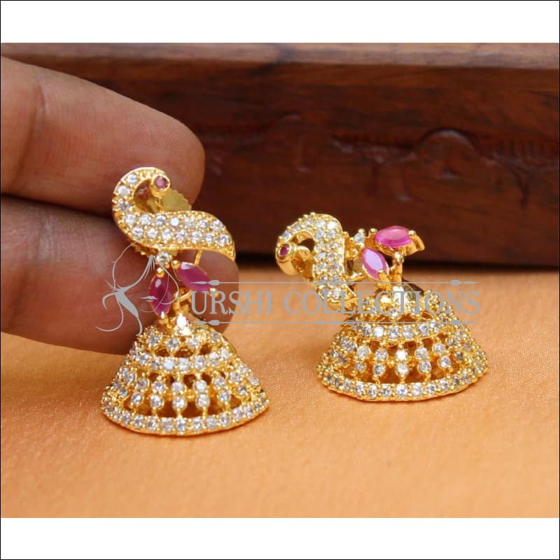 Designer CZ Earrings UC-NEW243 - Red - Earrings