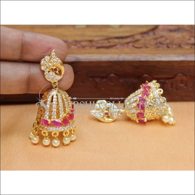 Designer CZ Earrings UC-NEW442 - Red - Earrings