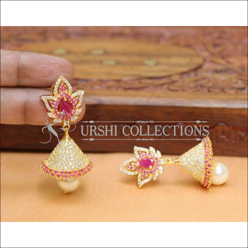 Designer CZ Earrings UC-NEW447 - Red - Earrings