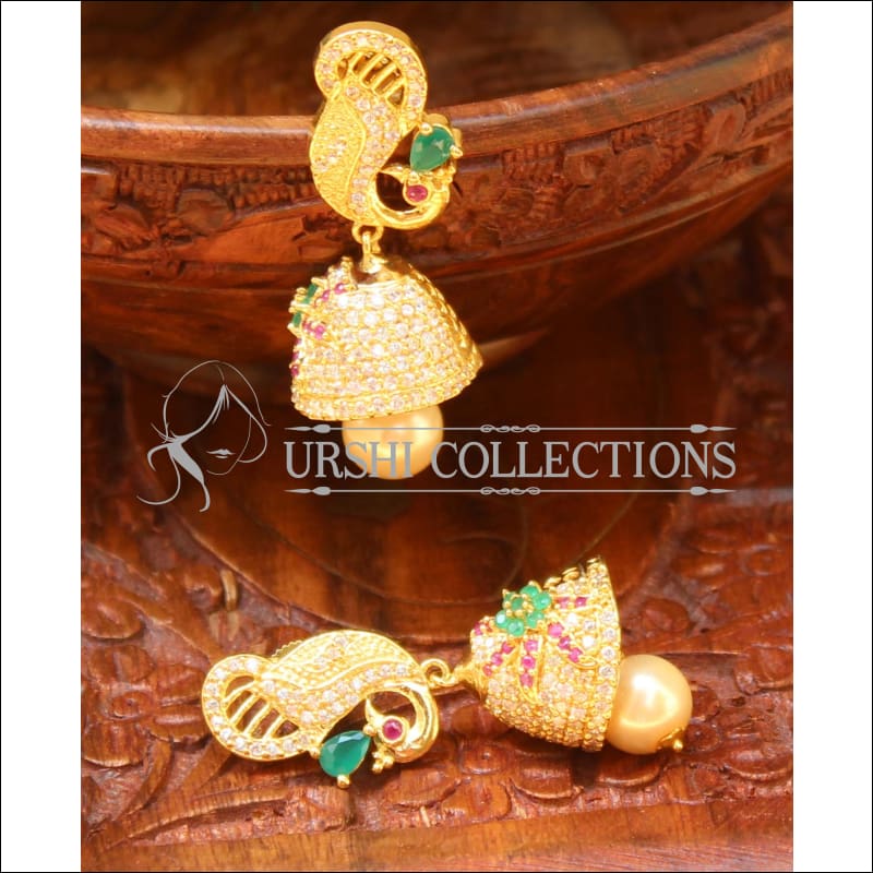 Designer CZ Earrings UC-NEW464 - Green & Pink - Earrings