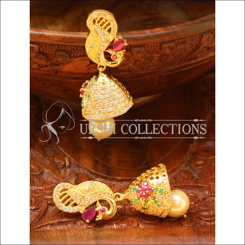 Designer CZ Earrings UC-NEW464 - Pink & Green - Earrings