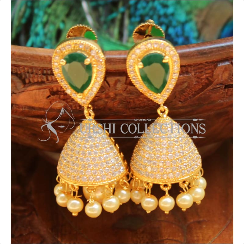 Bollywood Style Gold Plated CZ Jhumka Earrings Indian Bridal Temple Jewelry  Set | eBay
