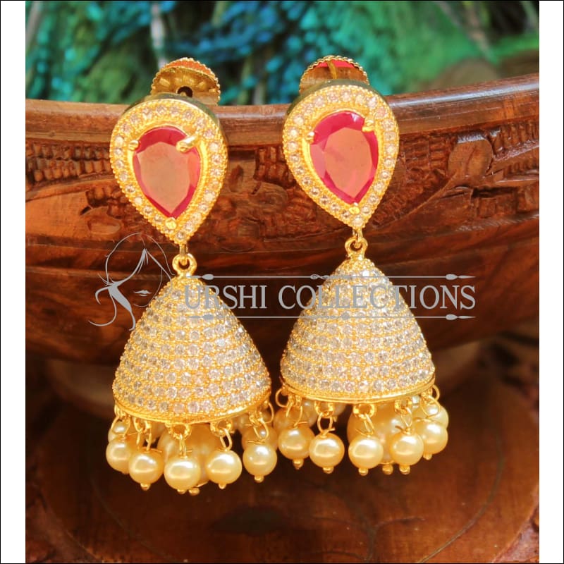 Designer CZ Earrings UC-NEW467 - Red - Earrings