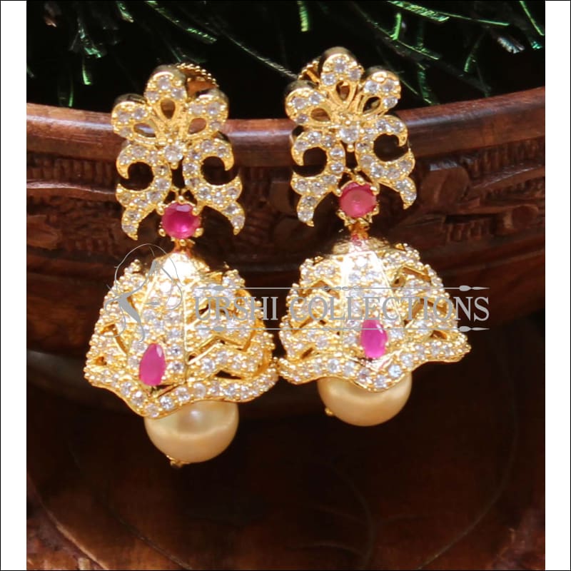 Designer CZ Earrings UC-NEW471 - Red - Earrings