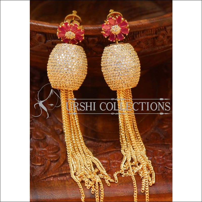 Designer CZ Earrings UC-NEW478 - Red - Earrings