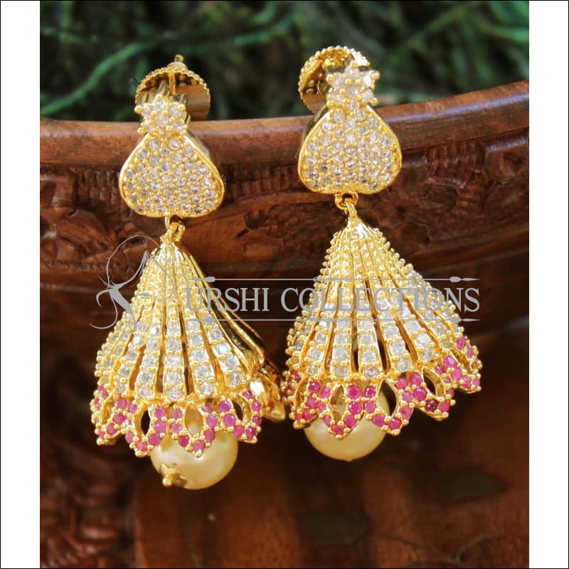 Designer CZ Earrings UC-NEW492 - White & Pink - Earrings