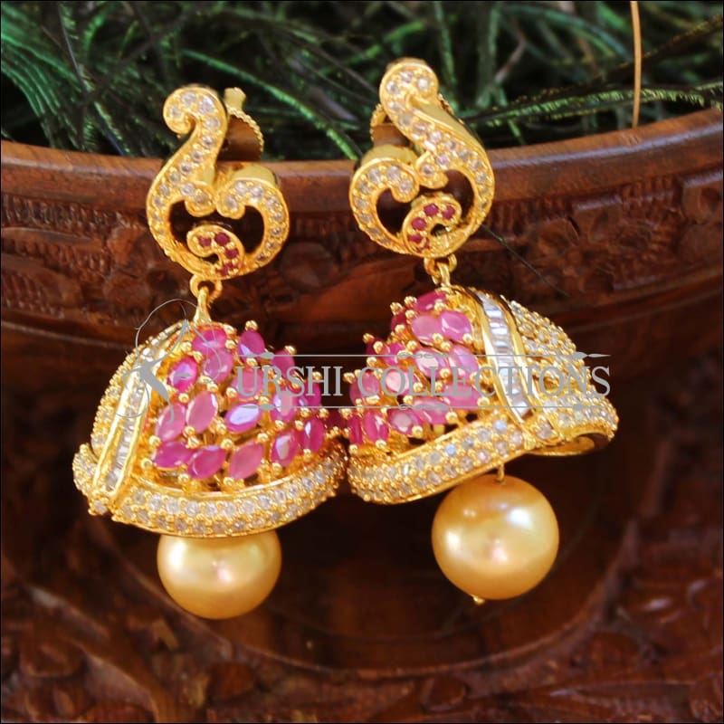 Designer CZ Earrings UC-NEW494 - Red - Earrings