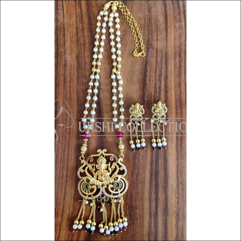 DESIGNER CZ GANESHA NECKLACE SET UTV986 - Necklace Set