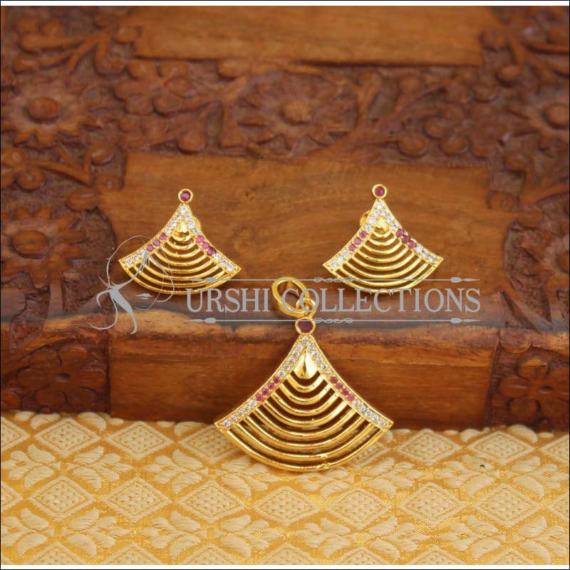 Designer CZ Gold plated pendant set M208 - RUBY AND WHITE - Pendant Set