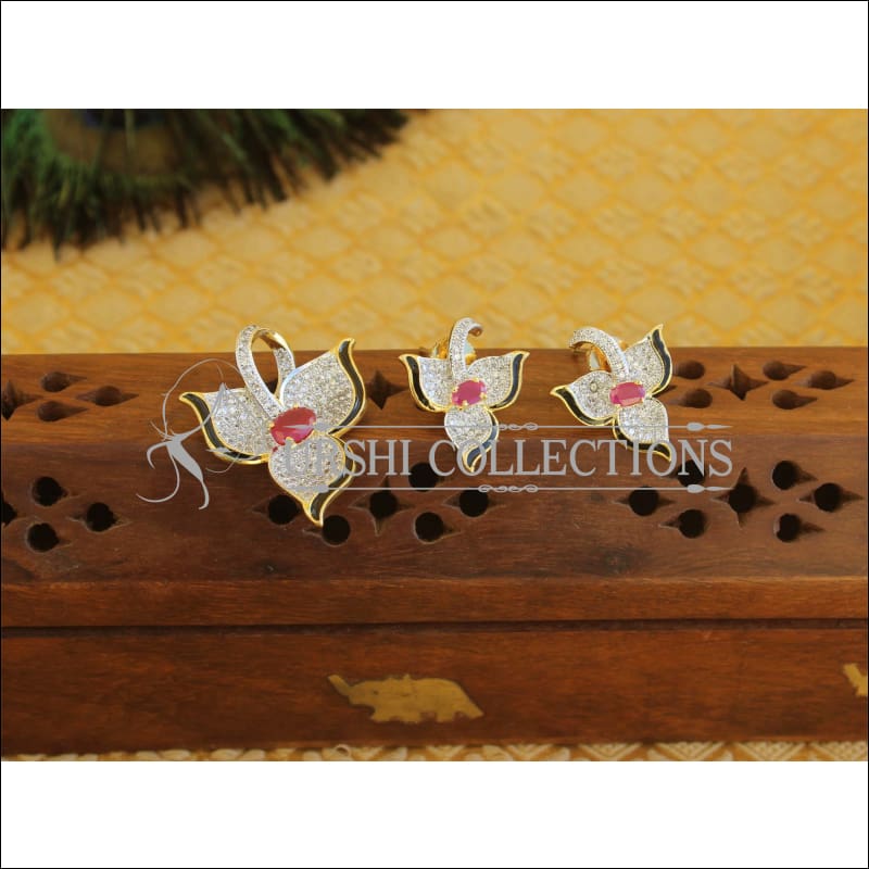 Designer CZ Gold plated pendant set M562 - red - Pendant Set