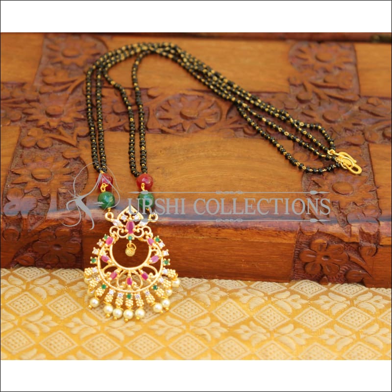 DESIGNER CZ HAND MADE BLACK BEAD NECKLACE UTV156 - Mangalsutra