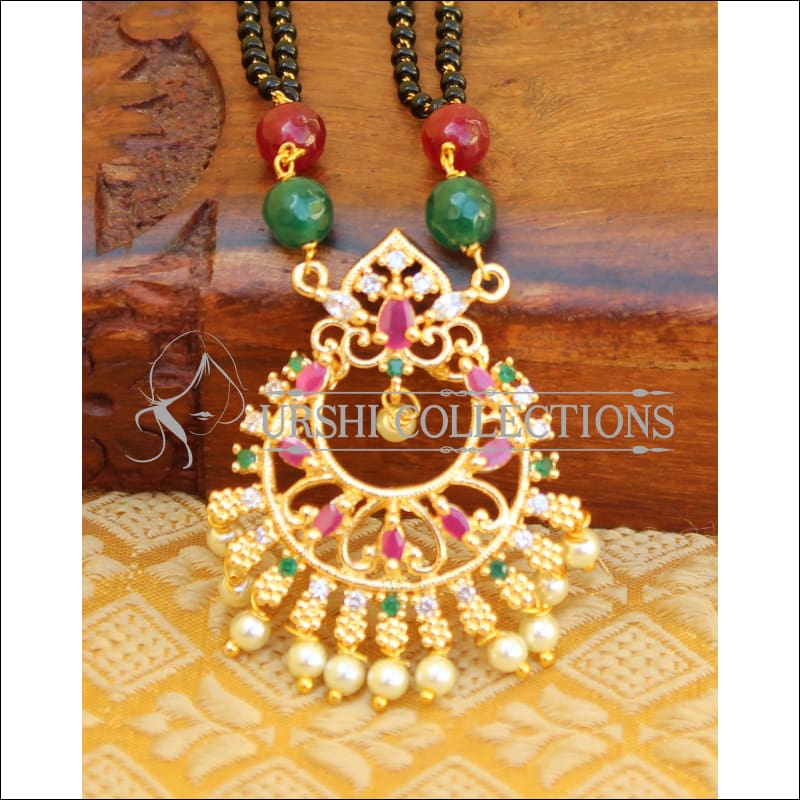 DESIGNER CZ HAND MADE BLACK BEAD NECKLACE UTV156 - Mangalsutra