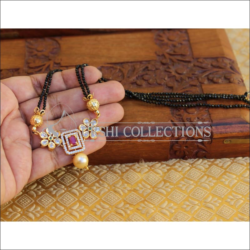 DESIGNER CZ HANDMADE CRYSTAL BEADS SET UC-NEW3311 - RUBY WITH BLACK CRYSTALS - Pendant Set