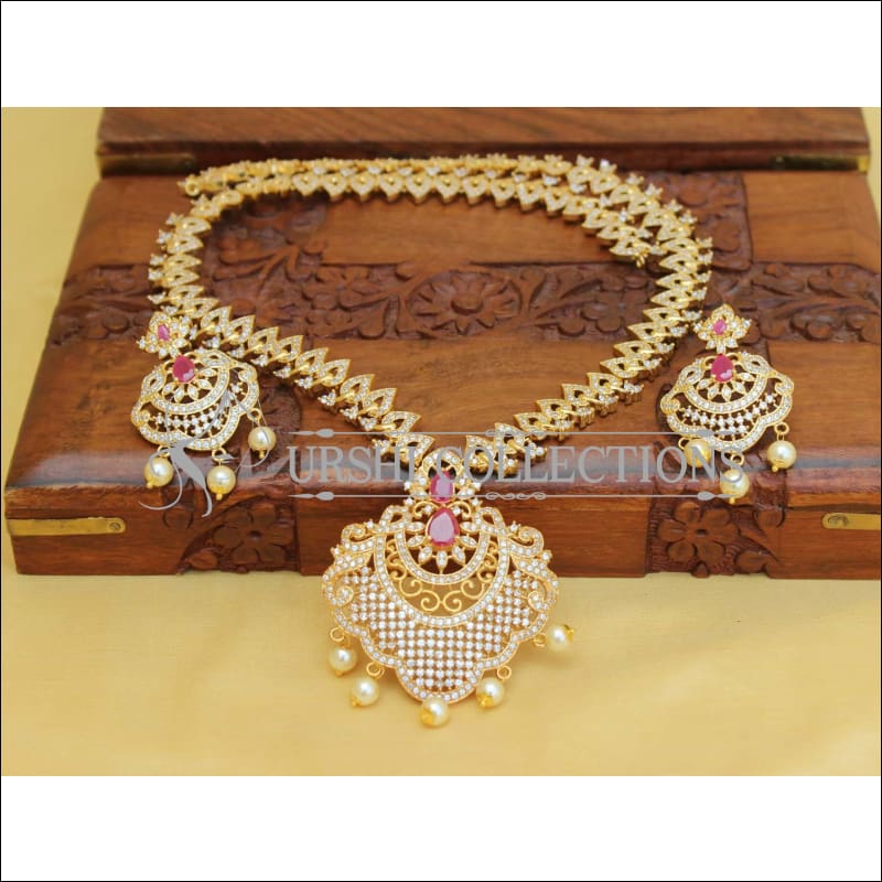 DESIGNER CZ JEWELLERY LONG NECKLACE SET UC-NEW31209 - Red - Necklace Set