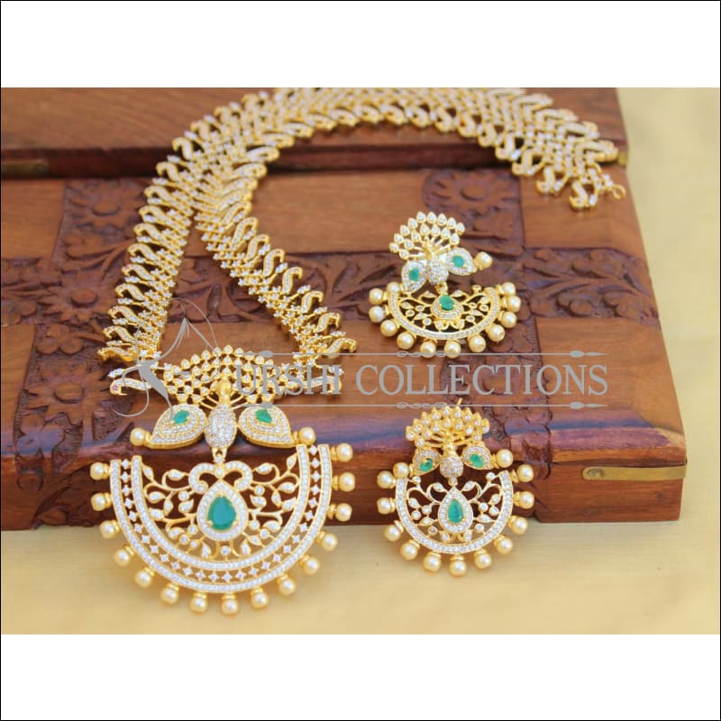 DESIGNER CZ JEWELLERY LONG NECKLACE SET UC-NEW3223 - Green - Necklace Set
