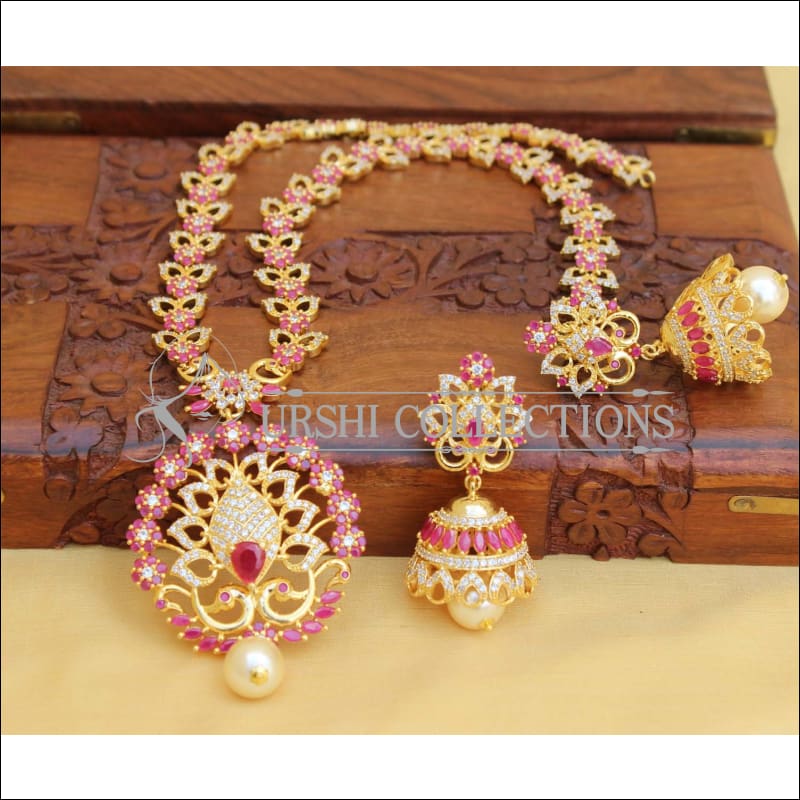 DESIGNER CZ JEWELLERY NECKLACE SET UC-NEW3231 - Ruby - Necklace Set
