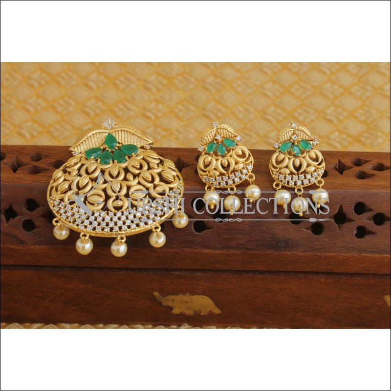 Designer CZ Matte finish pendant set M399 - GREEN - Pendant Set