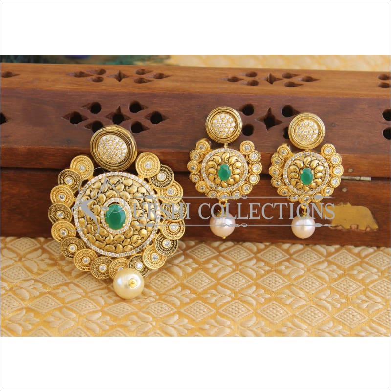Designer CZ Matte finish pendant set M499 - GREEN - Pendant Set